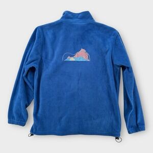 Harriton Jacket Mens Large Fleece Blue Full Zip Long Sleeve Hiking Logo Colorful